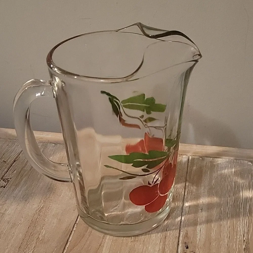 Vintage Heavy Cherries Cherry Glass Pitcher